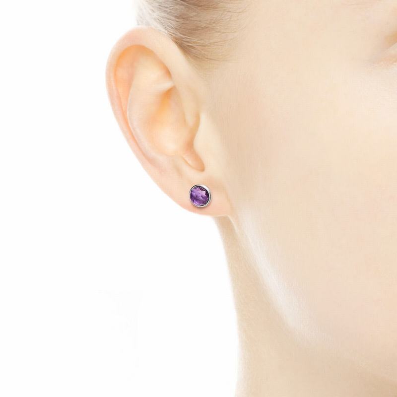 Pandora February Droplets Stud Earrings - Sterling Silver/Purple/Synthetic Amethyst - Canada | FZ705